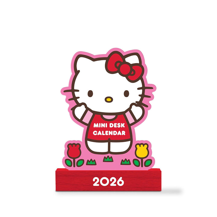 NEW 2026 Hello Kitty Playful Pink Mini Desk Calendar with Wood