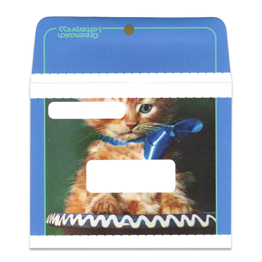 NEW Vintage Kitten with Satin Bow - Blue Cat Envelope & Card Set