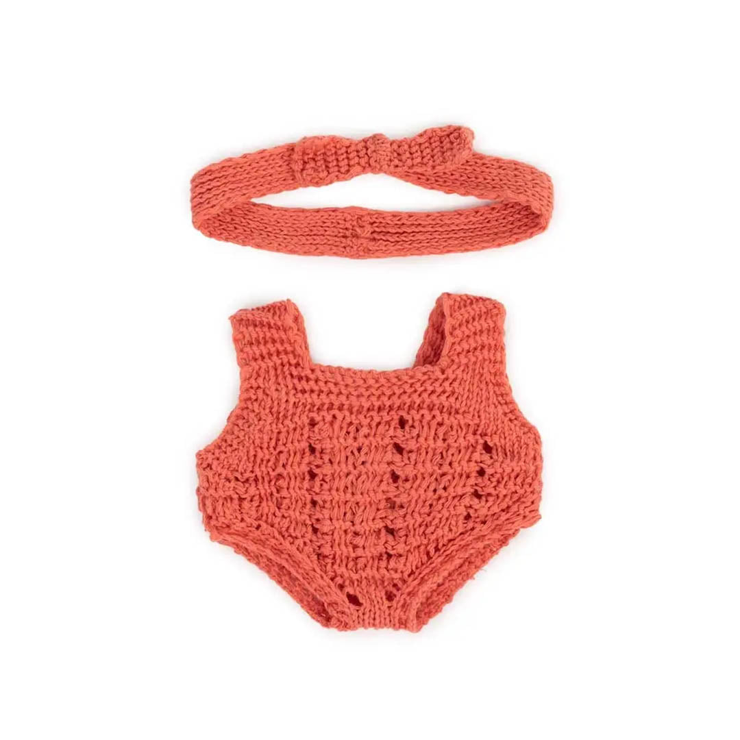 Doll Clothing: Rompers & Headband Coral Knit Set 8 1/4"