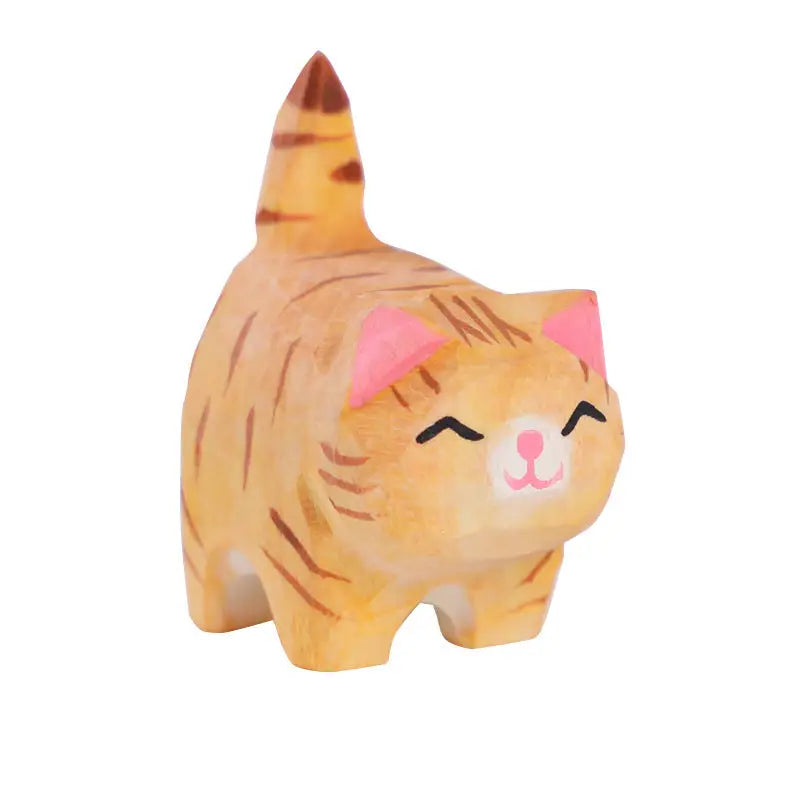 NEW Handmade Wooden Animal- Yellow Cat Eyes Closed