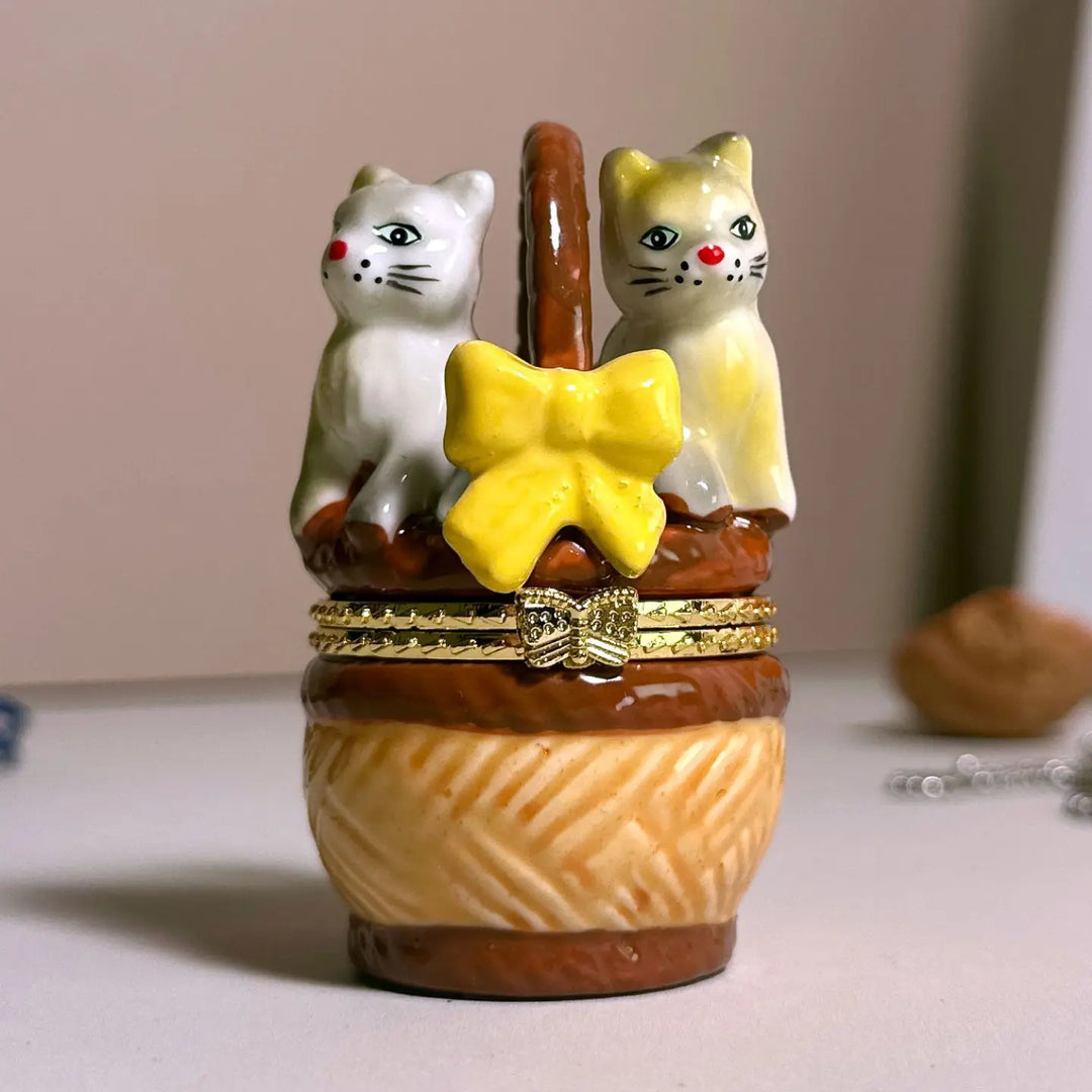 Adorable Cats in Basket Trinket Box
