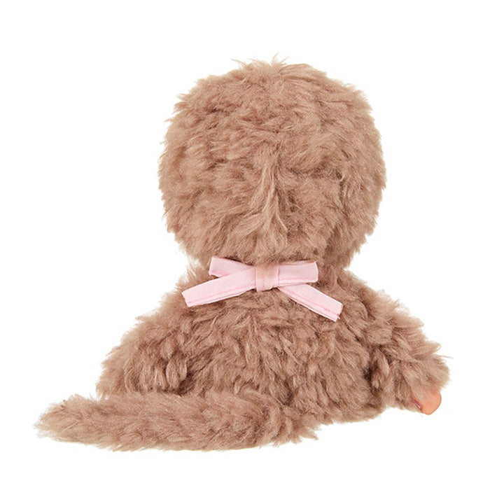 NEW Monchhichi Fluffy Sweet Brown w/Pink Bib Doll