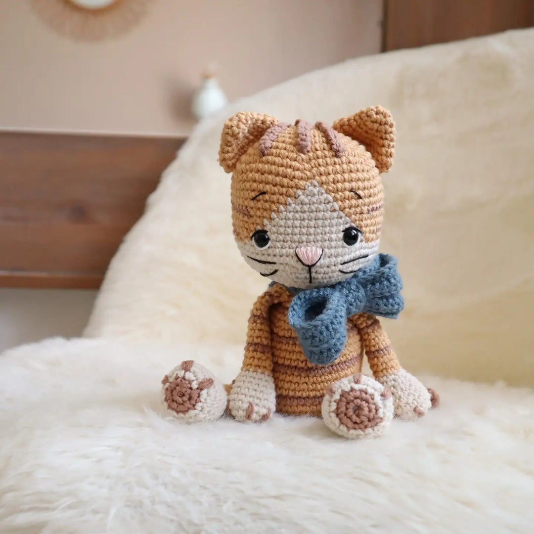 Handmade Crochet Amigurumi  Heirloom Dolls- Ginger Cat with Bow