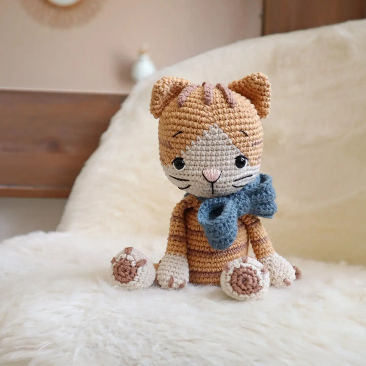 Handmade Crochet Amigurumi  Heirloom Dolls- Ginger Cat with Bow