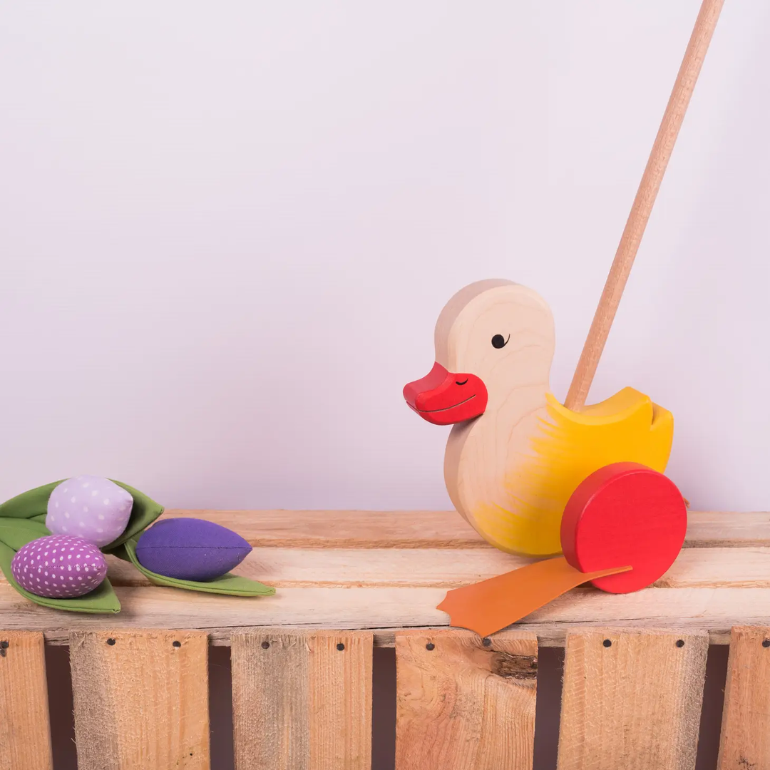 NEW Handmade Wooden Push Duck Toy- Yellow