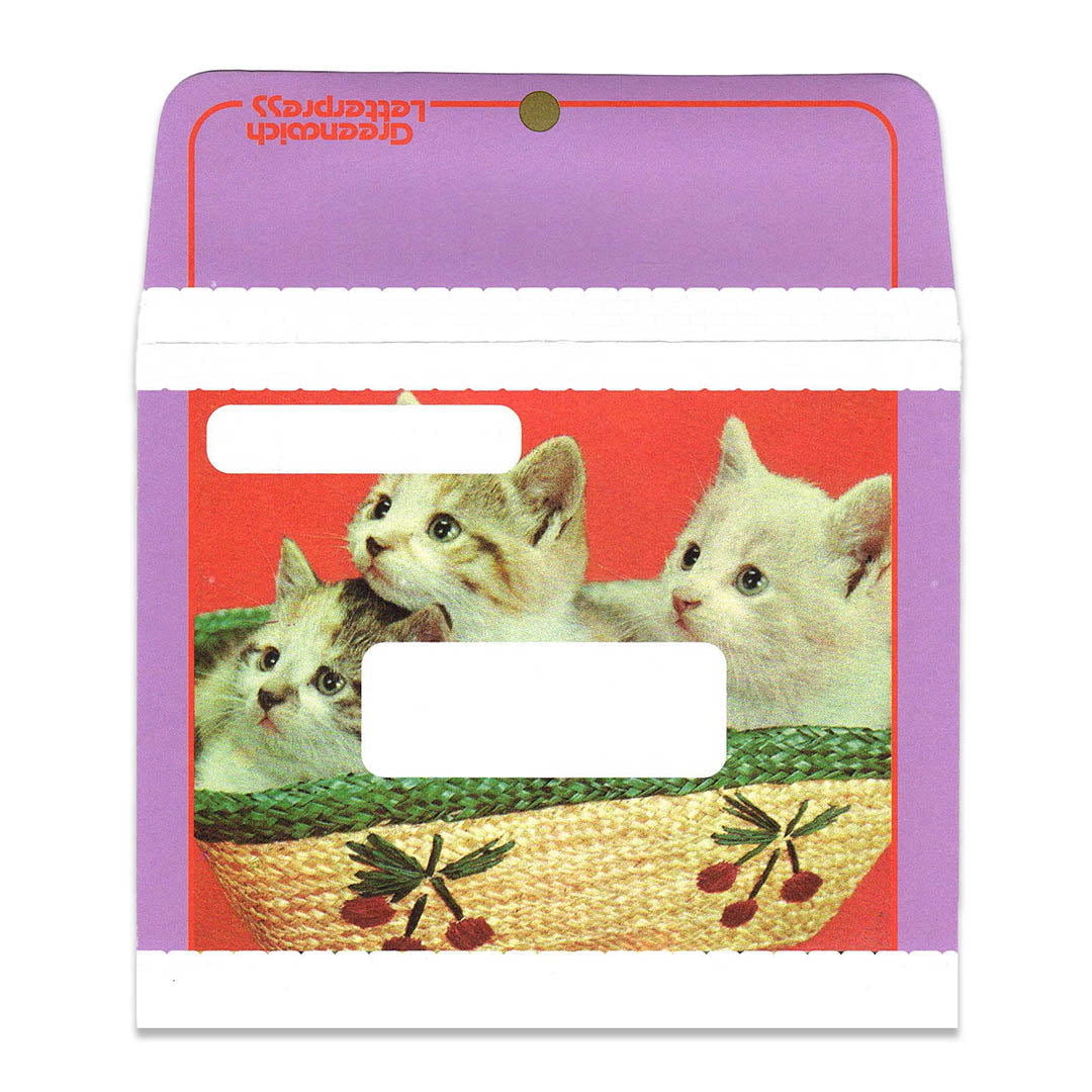 Vintage Purple Kitten - Cat Envelope & Card Set