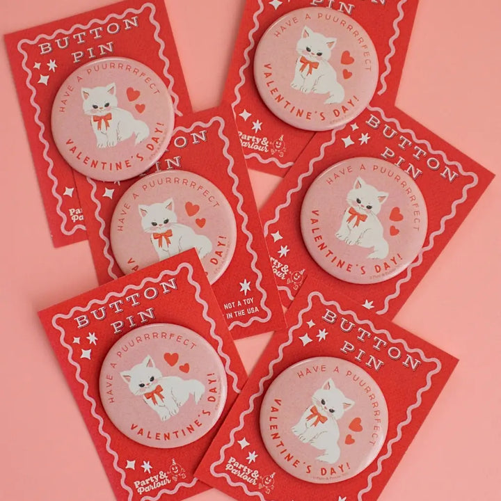 Valentine Kitschy Kitty Button Pin