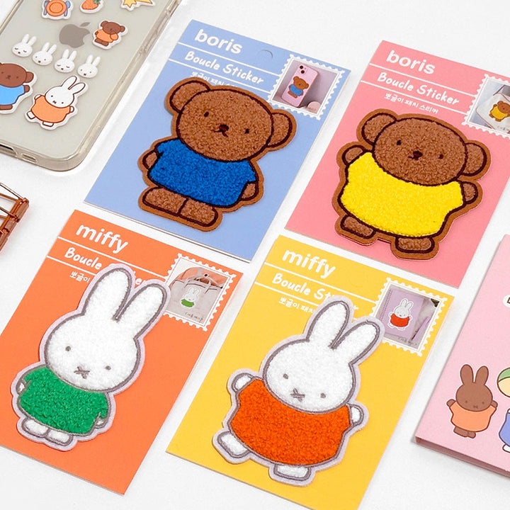 Embroidered Fluffy Boucle Patch Stickers: Miffy & Boris