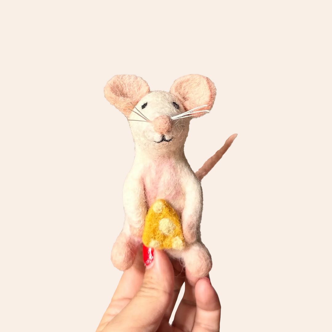 NEW Wool Felt Finger Puppet- Cheese Mouse