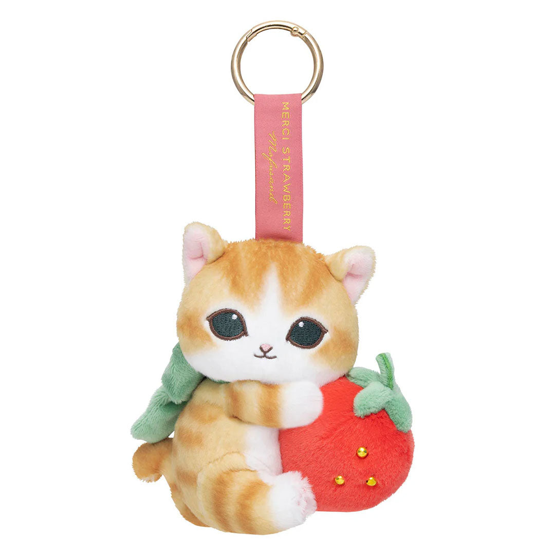 Mofusand Merci Strawberry Plush Keychain - Orange Cat with Strawberry