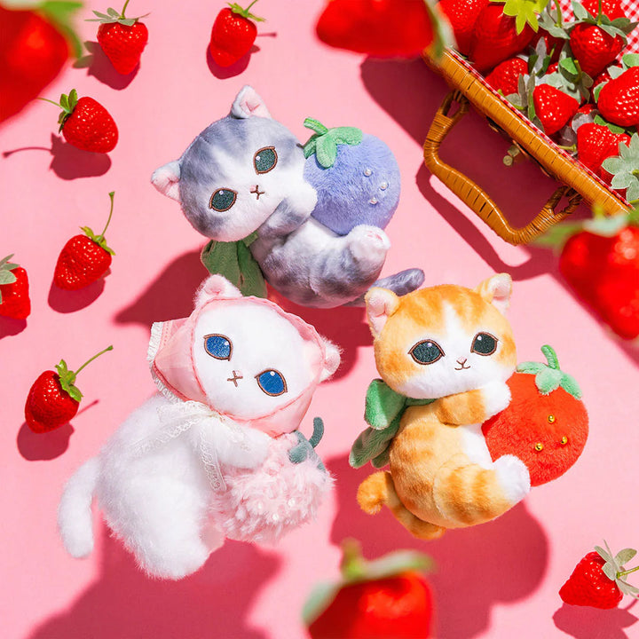 Mofusand Merci Strawberry Plush Keychain - Gray Cat with Strawberry