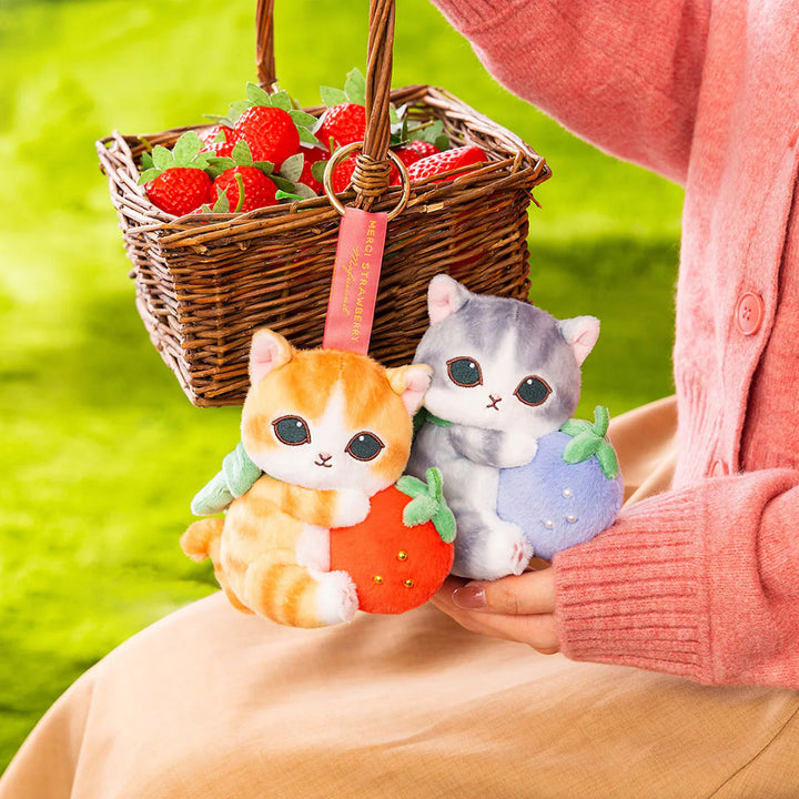 Mofusand Merci Strawberry Plush Keychain - Gray Cat with Strawberry