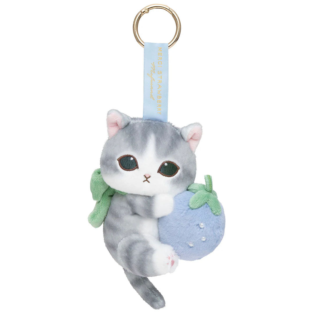Mofusand Merci Strawberry Plush Keychain - Gray Cat with Strawberry