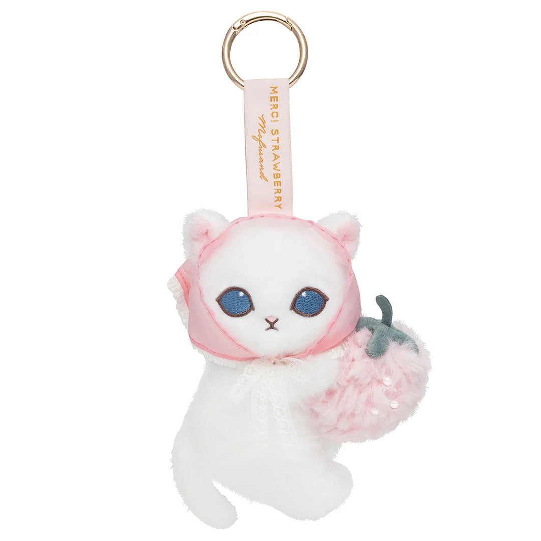 Mofusand Merci Strawberry Plush Keychain - White Cat with Strawberry