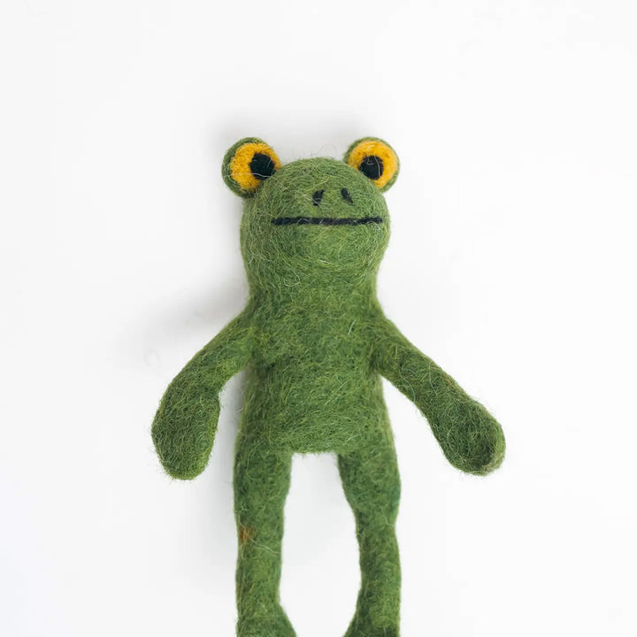 Wool Felt Finger Puppet- Green Frog