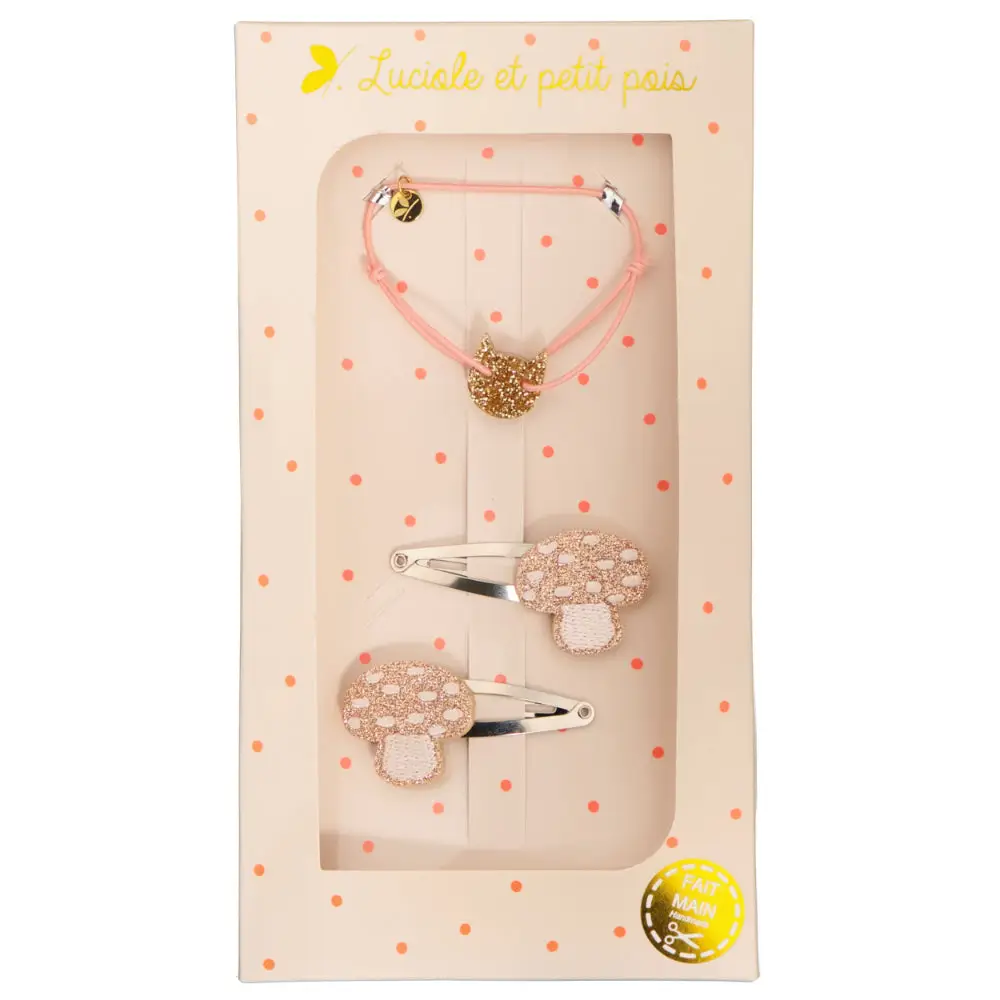 French Gift Box - Pink Bracelet & Mushroom Clips
