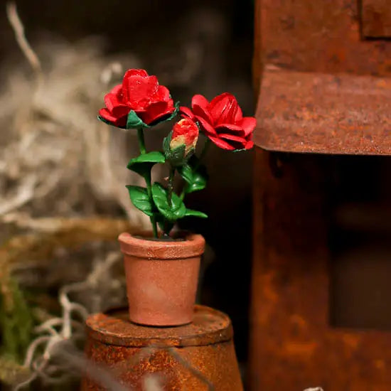 NEW Miniature Pot of Red Rose- 1-5/8"