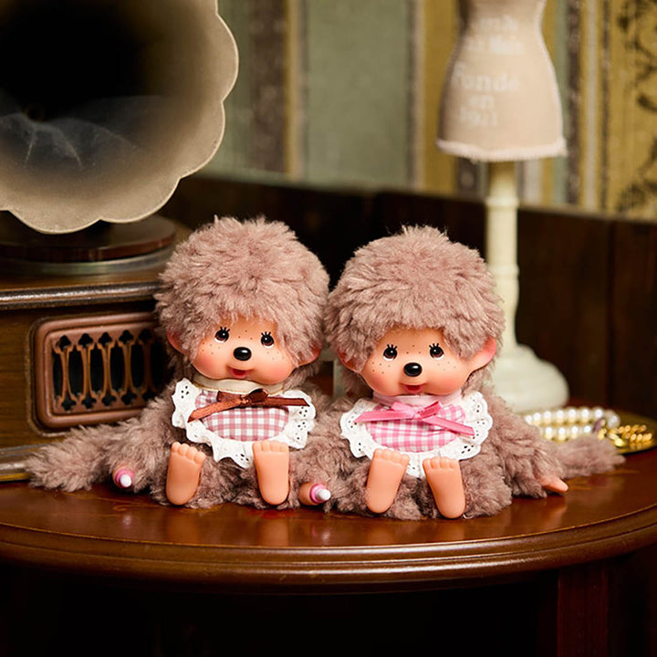 NEW Monchhichi Fluffy Sweet Brown w/Brown Bib Doll
