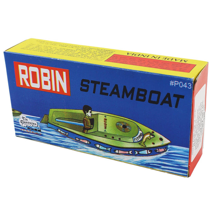 Retro Tin Candle Steam Boat Robin