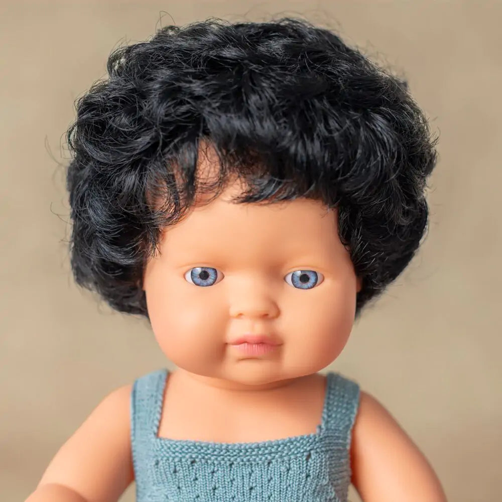 Doll Caucasian- Curly Black Hair