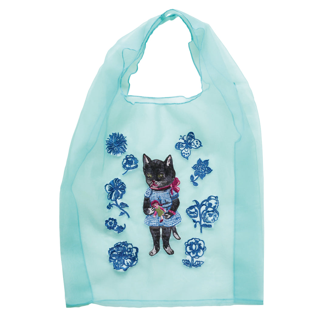 Nathalie Lete Organza Mesh Embroidered Bag- Blue
