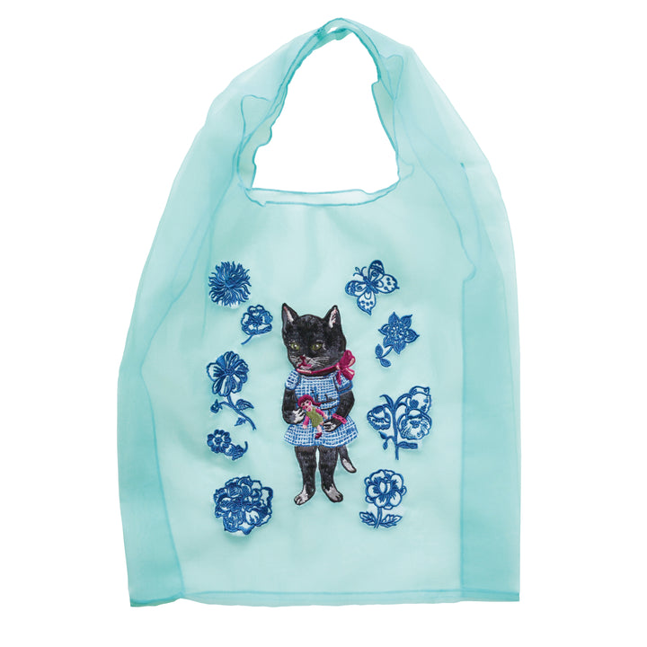 Nathalie Lete Organza Mesh Embroidered Bag- Blue