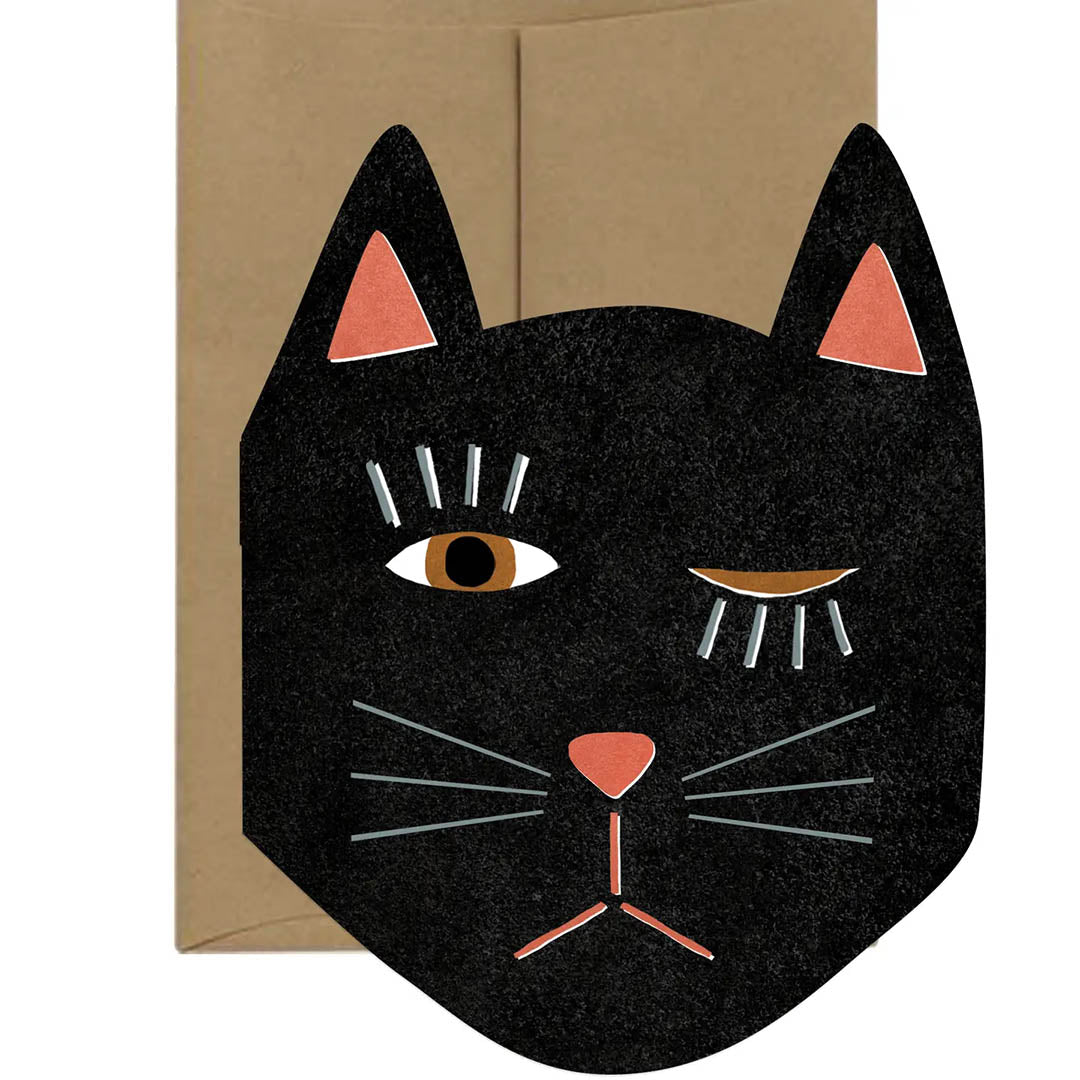 Black Cat Blink - Die Cut Card