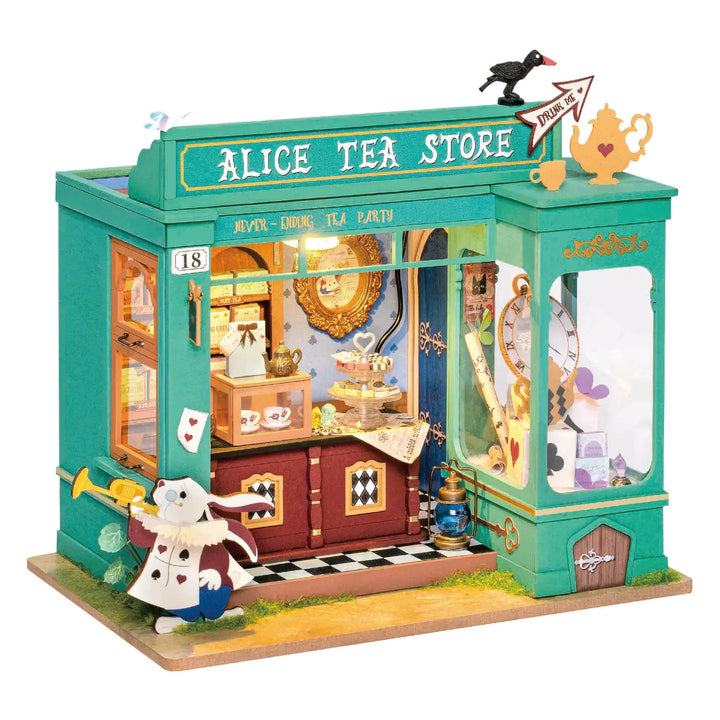 DIY Wooden Miniature House Kit: Alice's Tea Store