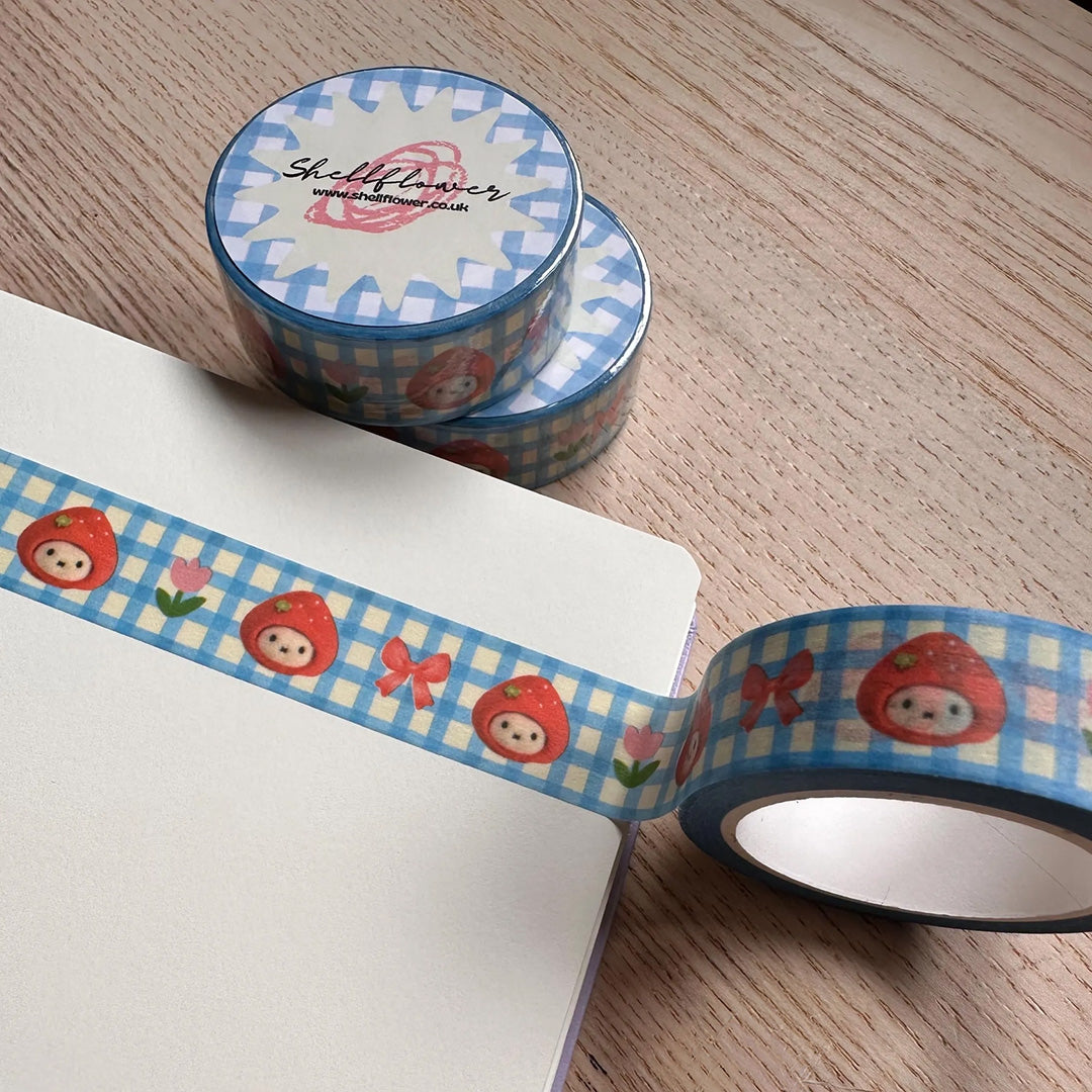Strawberry Bunny Gingham Washi Tape