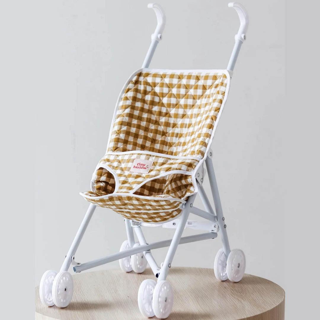 Stroller for doll - Mustard Gingham