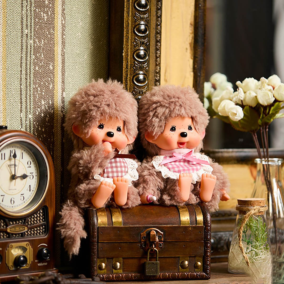 NEW Monchhichi Fluffy Sweet Brown w/Brown Bib Doll