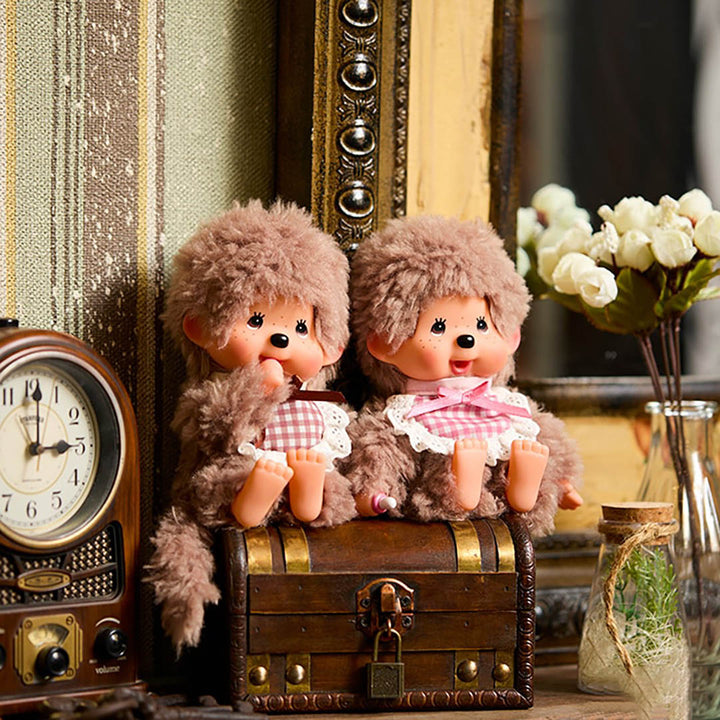 NEW Monchhichi Fluffy Sweet Brown w/Brown Bib Doll