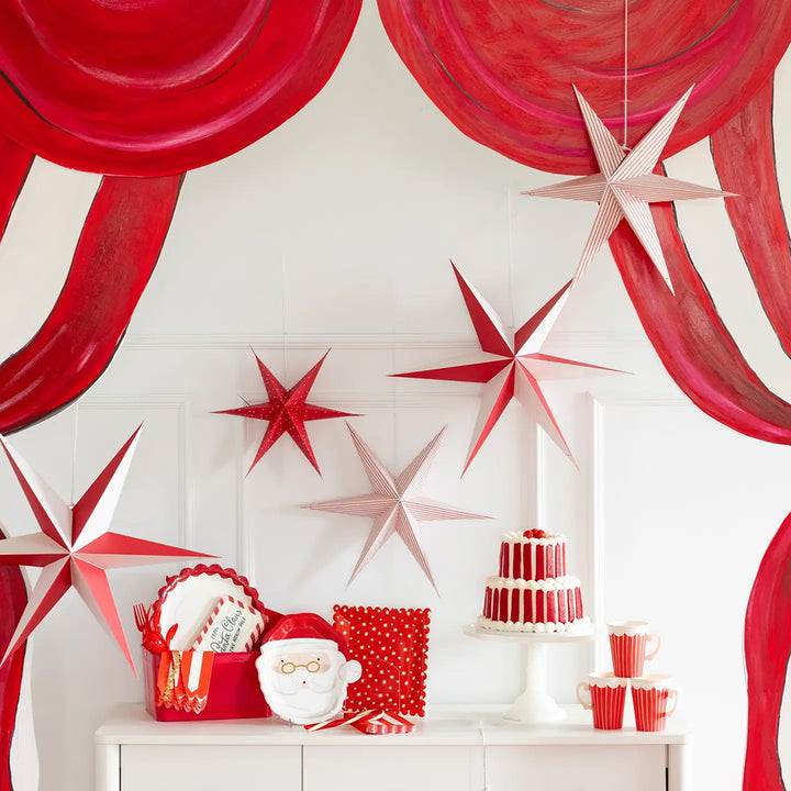 Red and Cream Hanging Christmas Star Set