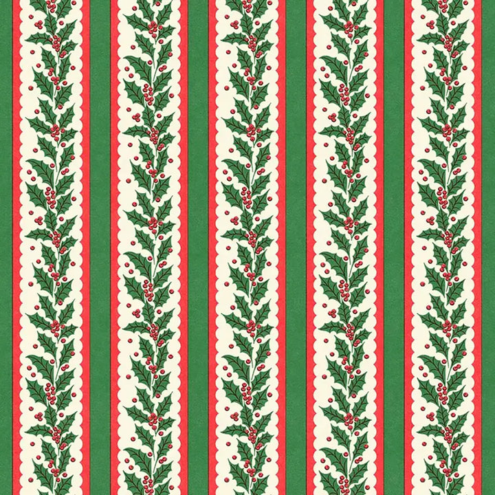 Holly Stripe Wrapping Paper- Roll of 3 Sheets