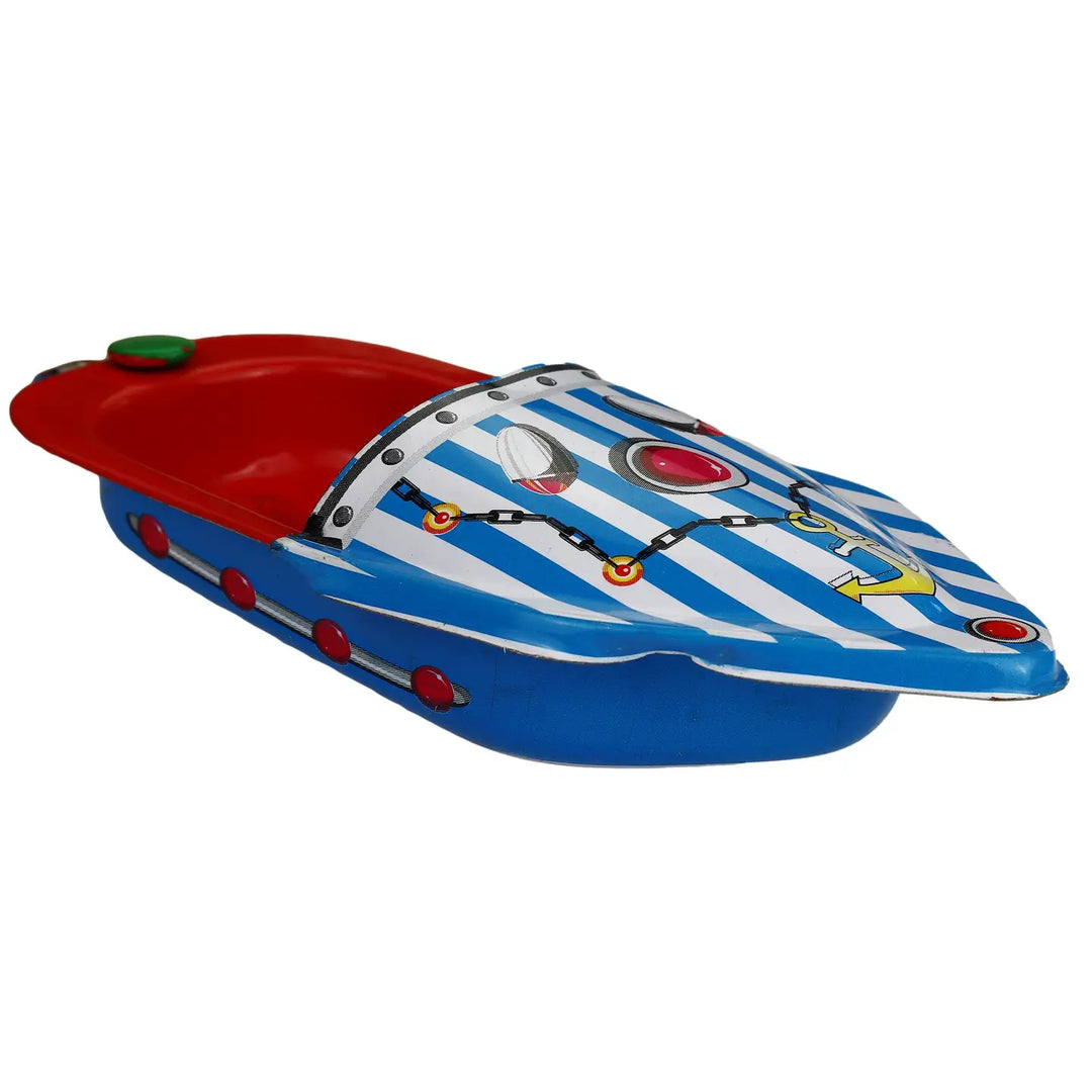 Retro Tin Toy Candle Boat Pop Pop Boat - Striped Blue