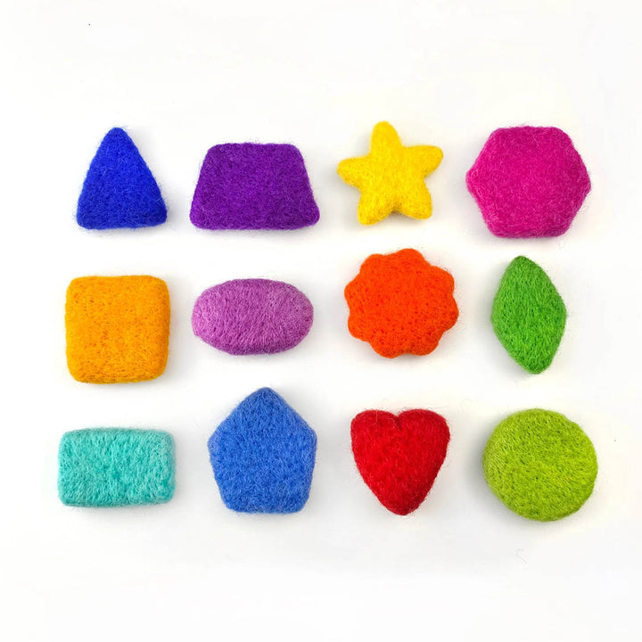 Wool Felt Sorting Shapes - Rainbow Party Set of 12