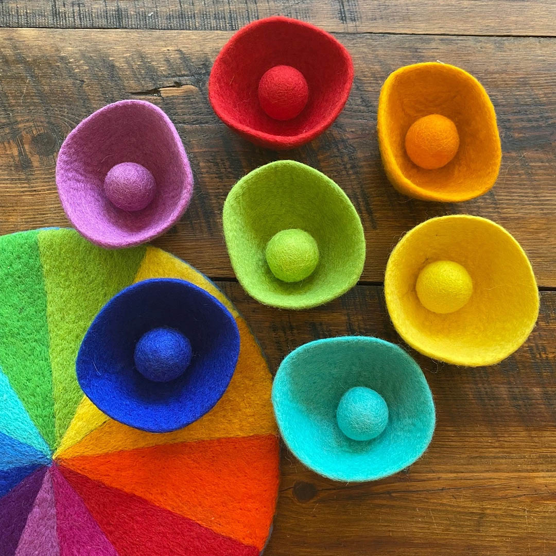 Wool Felt Mat - 15" Diameter - Rainbow Party