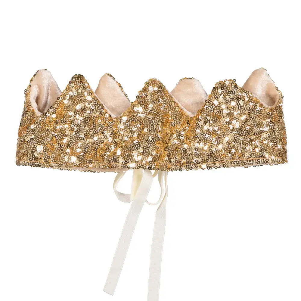 French Glitter Sequin Crown- Gold