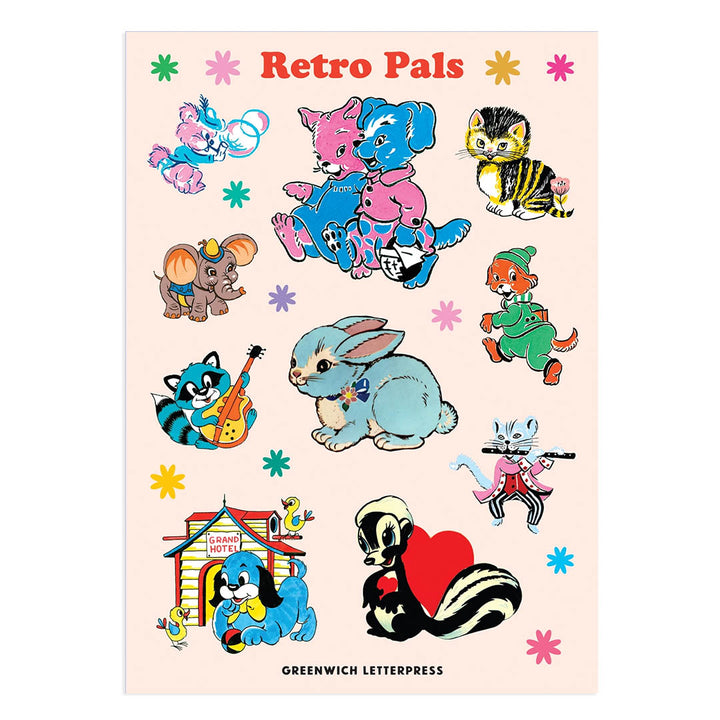 Retro Pals Cute Animal Sticker Sheet