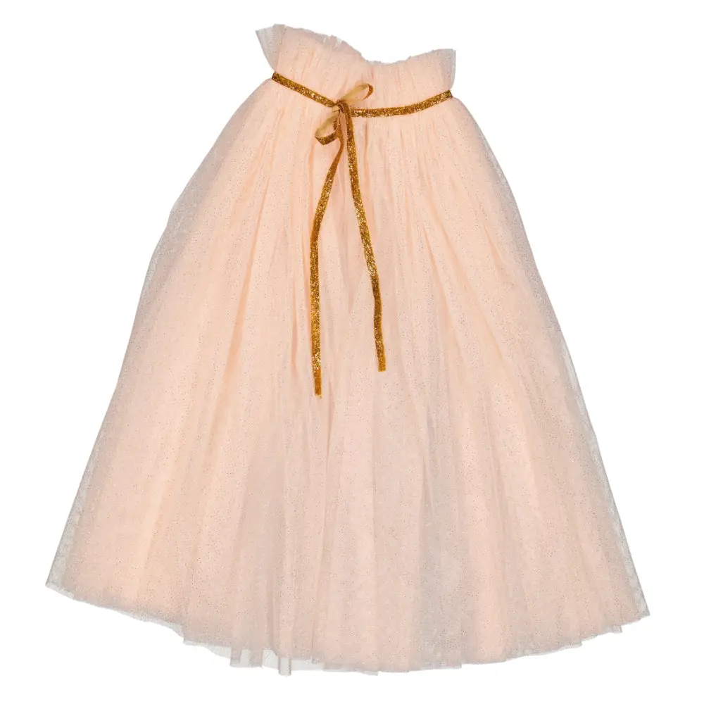 NEW French Glitter Tulle Princess Cloak Cape- Soft Pink with Gold Polka Dots