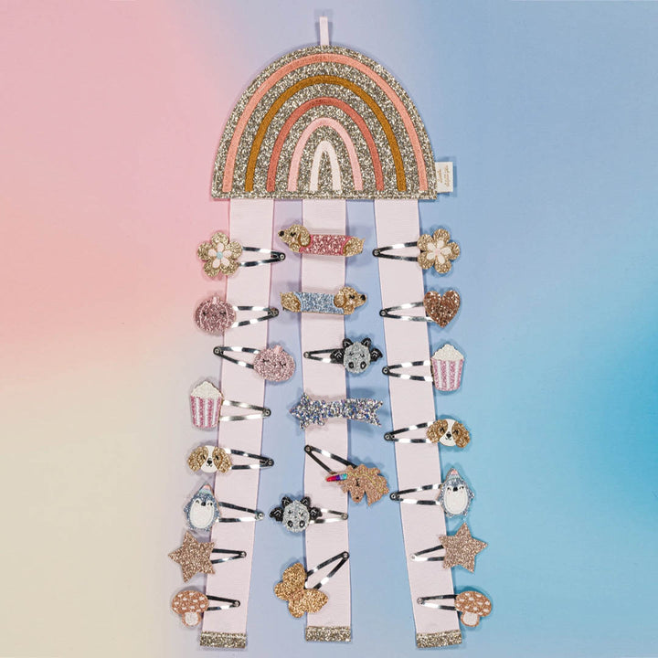 French Wall Hair Clip Holder - Sparkle Rainbow Pink