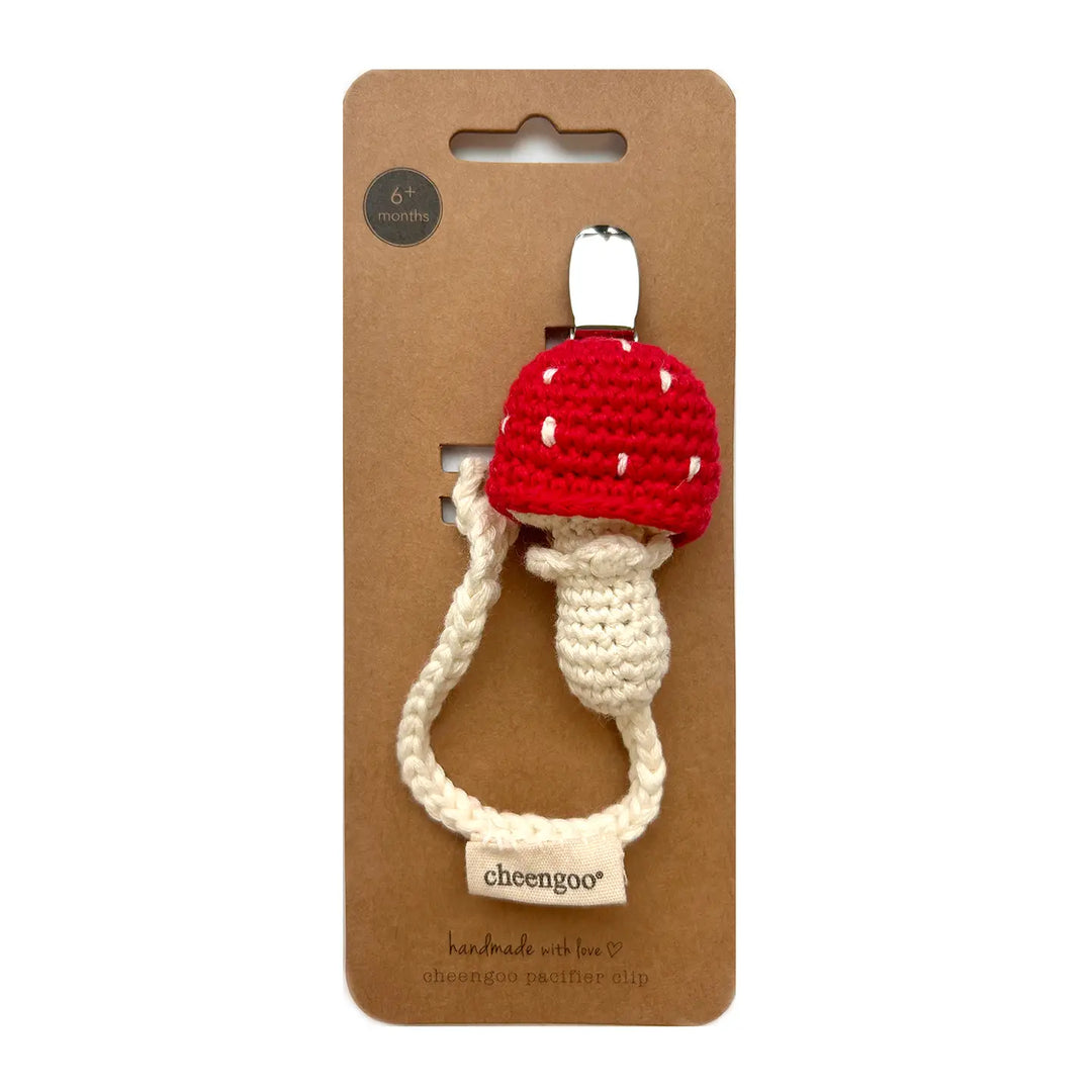 Toadstool Mushroom Organic Crochet Pacifier Clip