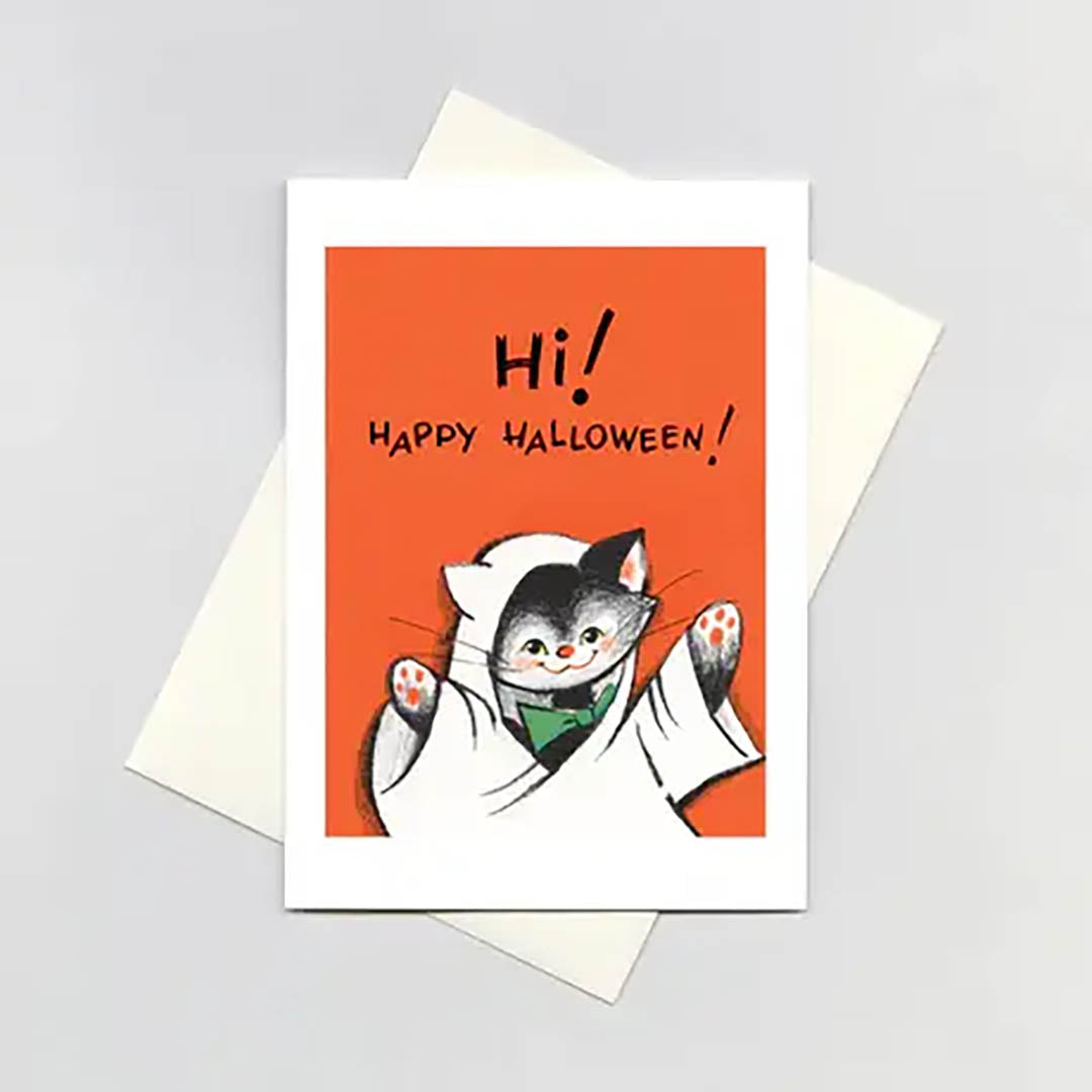 Kitty In Ghost Costume - Halloween Card