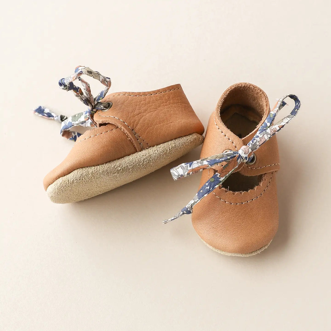 Tie Baby Mary Janes in Caramel