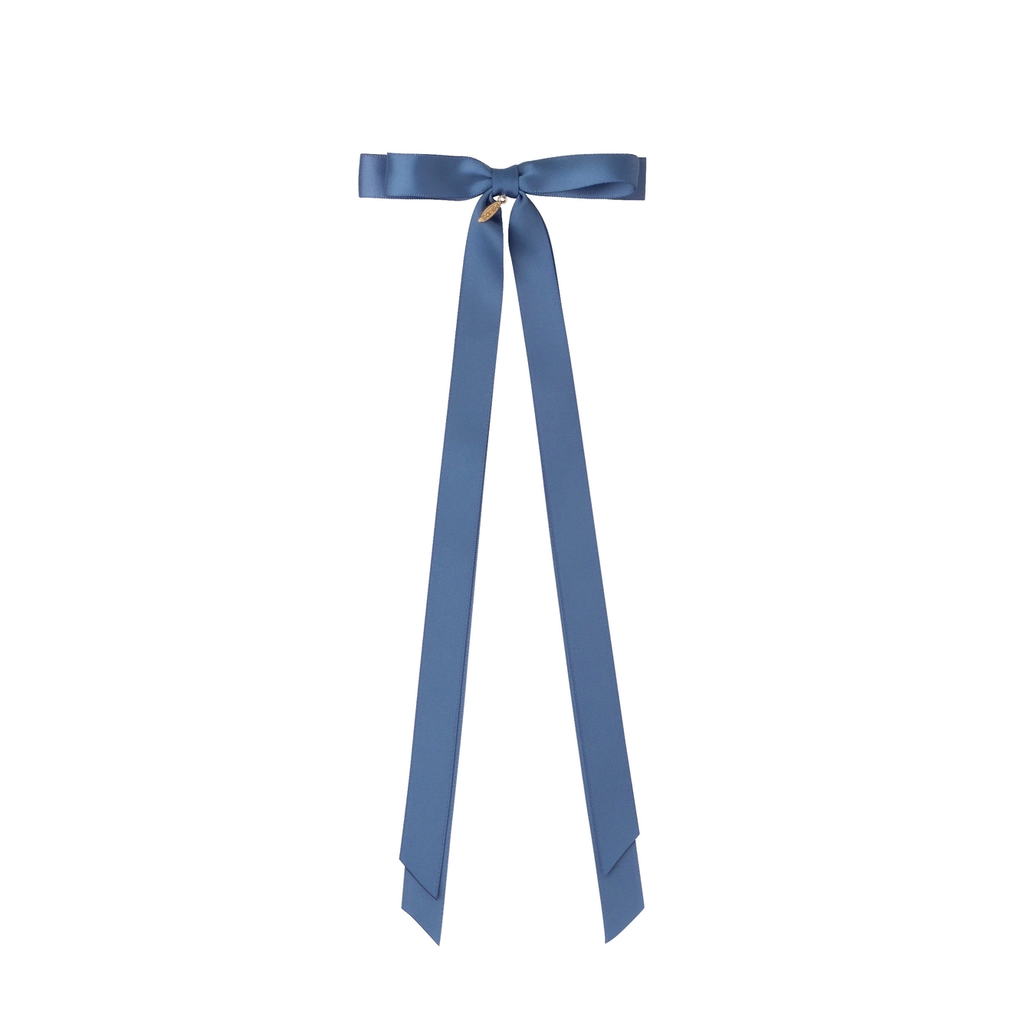 Kid's Matilda Satin Long Tail Bow Clip - Smoke Blue