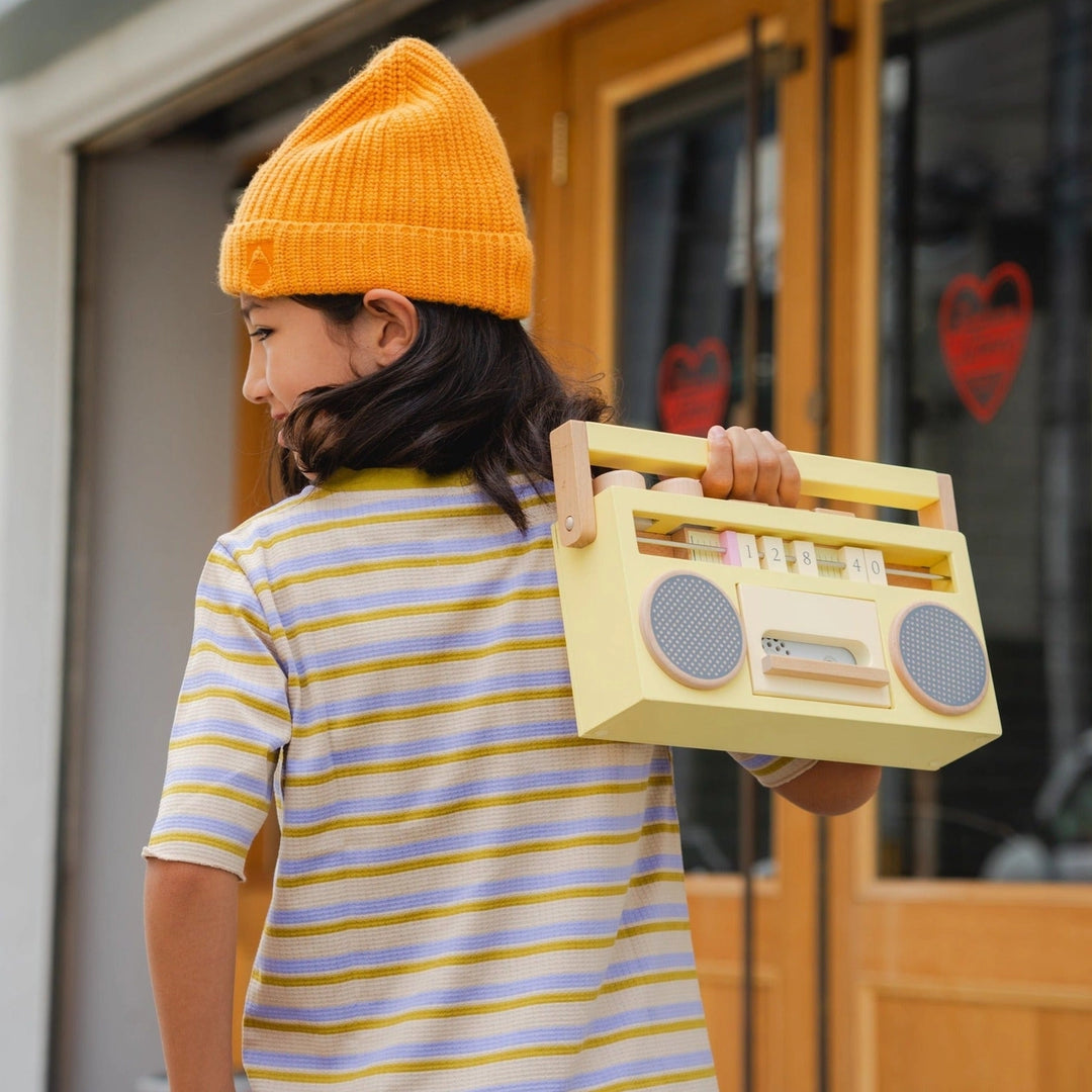 NEW Wooden Tape Recorder Boombox Toy- Yellow