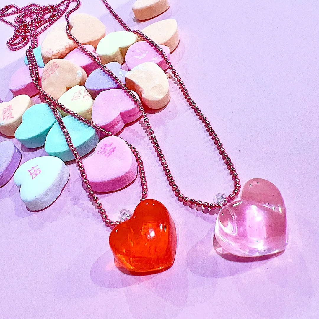 NEW Retro Jello Heart Necklace