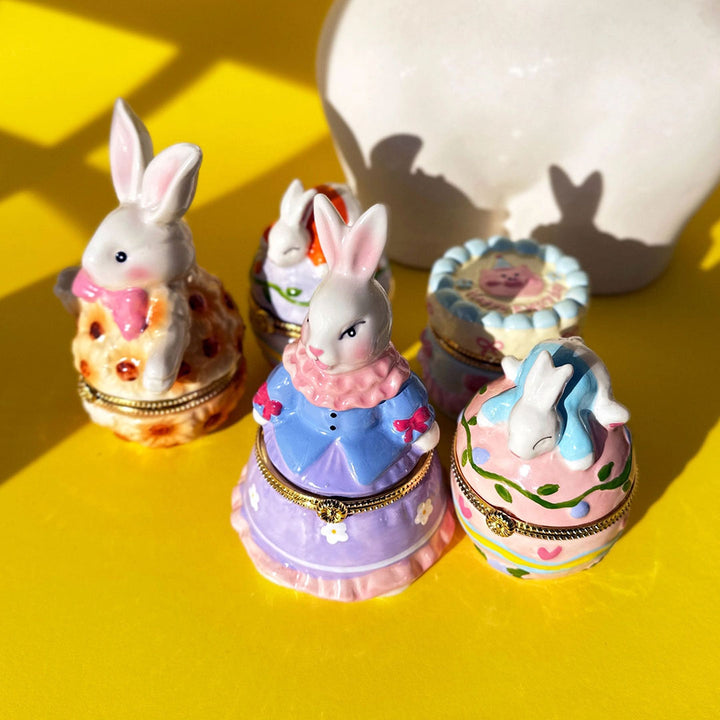 Bunny in Blue Dress Hand Painted Trinket Box