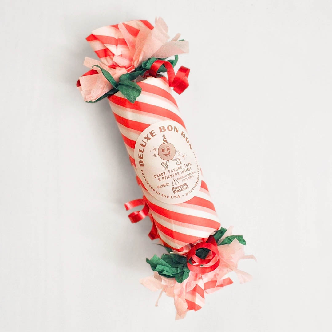 NEW Christmas Striped Deluxe Surprise Bon Bon Handmade Favor - Red