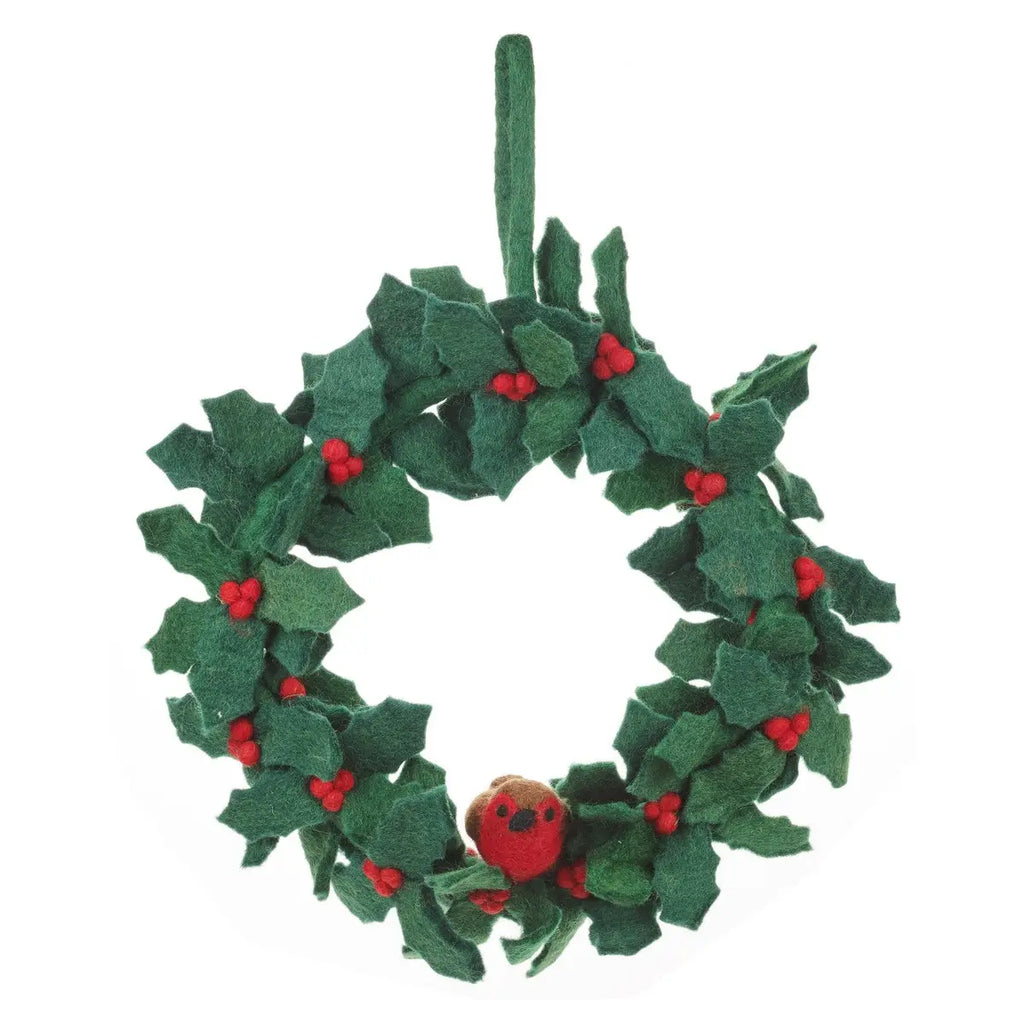 NEW Handmade Felt Biodegradable Holly Wreath